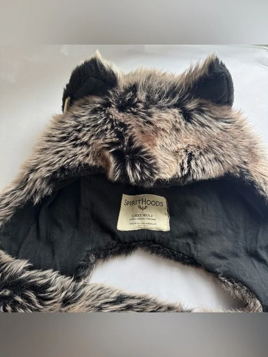 SpiritHoods Grey Wolf Faux Fur Hood Hat with Paws Festival Cozy - Picture 6 of 14